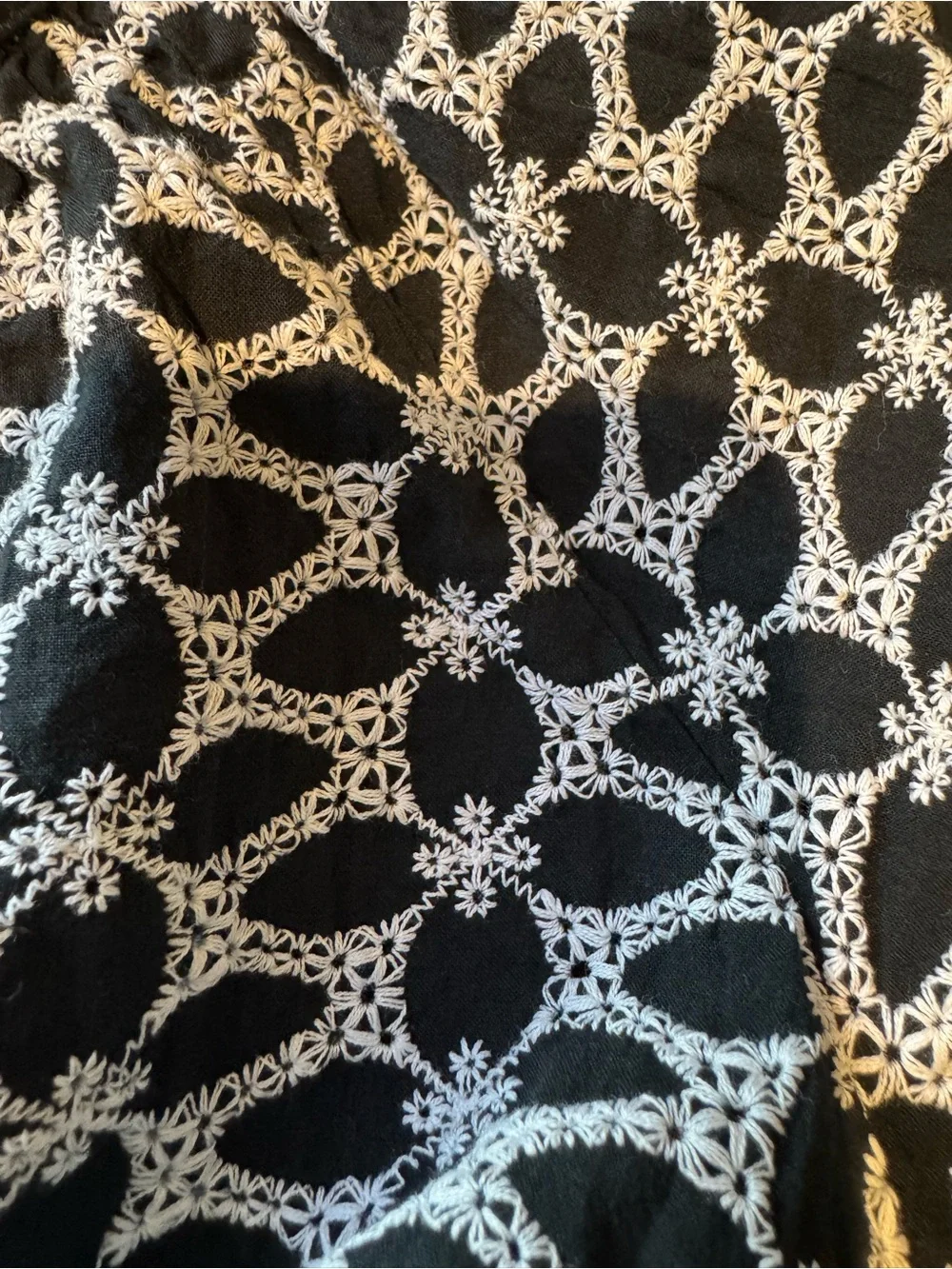 LOFT Black White Geo Print Short Sleeve Tie Neck Blouse Top XS
